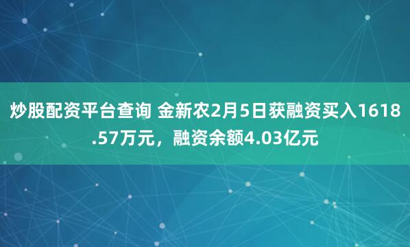 炒股配资平台查询 金新农2月5日获融资买入1618.57万元，融资余额4.03亿元